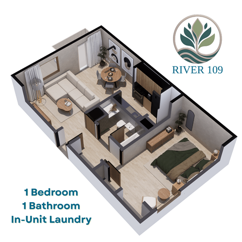 Floor plan for 1 bed, 1 bath, 636 sqft